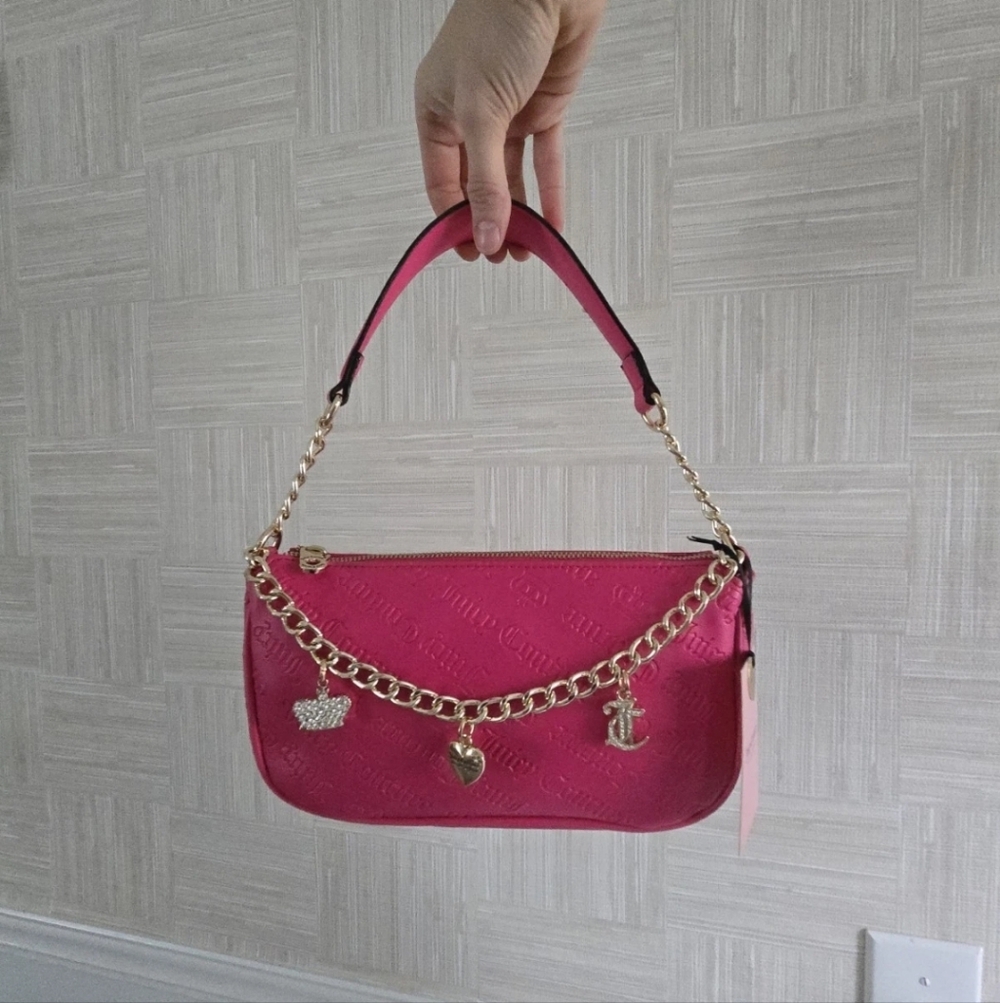 NWT Juicy Couture Not Your Babe Pink Flash Shoulder Bag Y2K Gold Charms